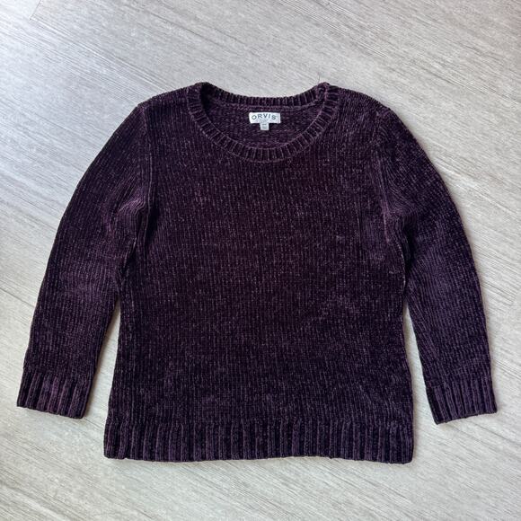 Orvis Women's Purple Chenille Crewneck Pullover Sweater Sweatshirt Soft M Cord - Picture 1 of 5